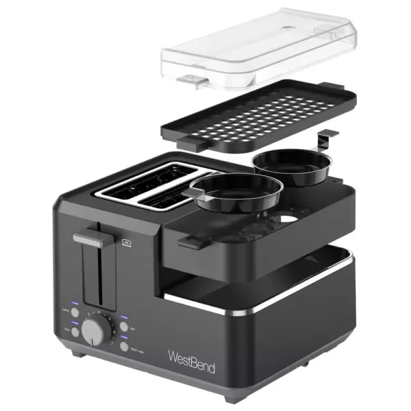 West Bend Breakfast Station 2-Slice Black Wide Slot Toaster with Removable Crumb Tray