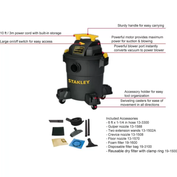 Stanley 6 Gal. Wet/Dry Vacuum - 4 Peak HP Poly