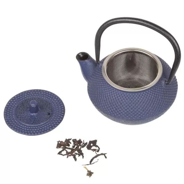 Creative Home Kyusu Blue Cast Iron 10 oz. Tea Pot with Removable Stainless Steel Infuser Basket