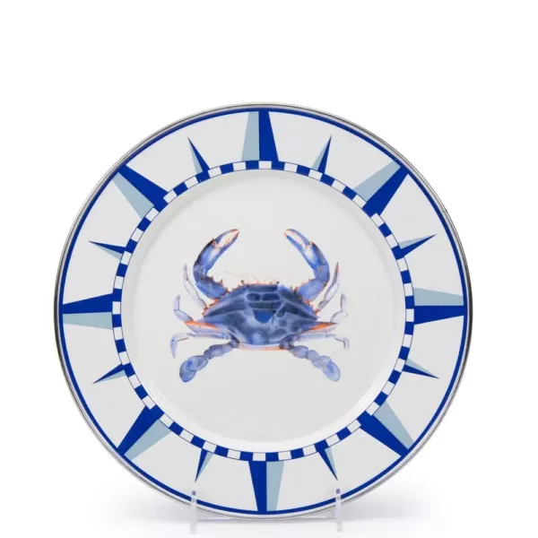 Golden Rabbit 10.5 in. Blue Crab Enamelware Round Dinner Plate Set of 4