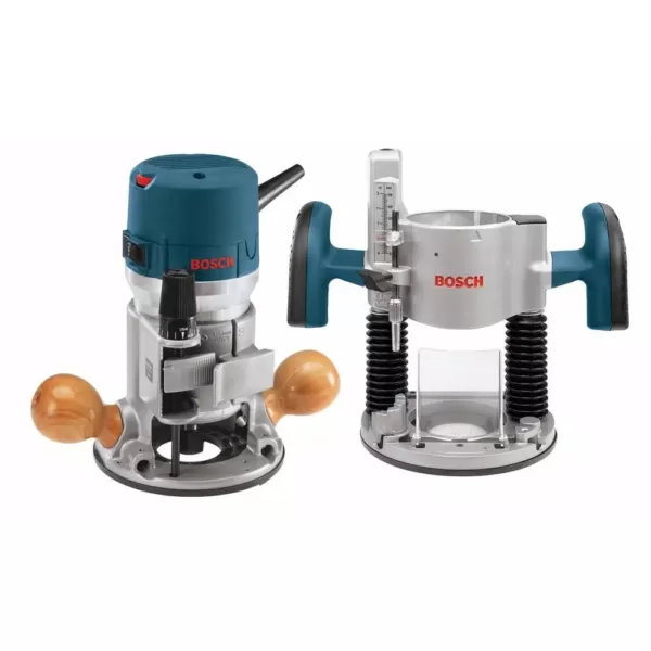 Bosch 12 Amp 2-1/4 HP Plunge and Fixed Base Corded Router Kit with Bonus Guide, Dust Extraction Hood and Adapter