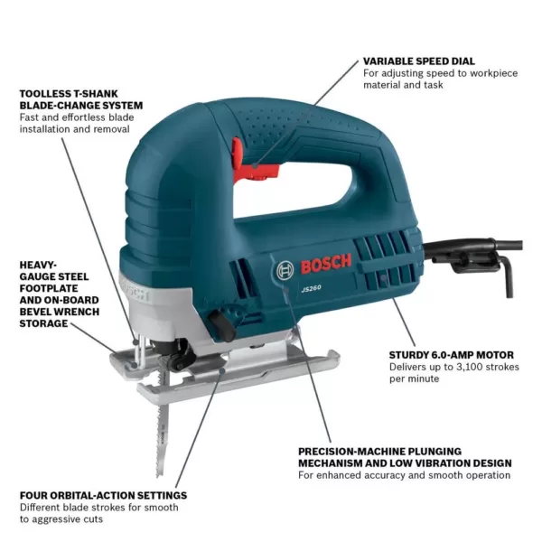 Bosch 6 Amp Corded Variable Speed Top-Handle Jig Saw Kit with Assorted Blades and Bonus 2.5 Amp 5 in. Corded Palm Sander