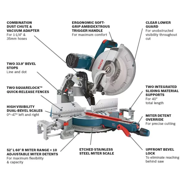 Bosch 15 Amp 12 in. Corded Dual-Bevel Sliding Glide Miter Saw with 60 Tooth Saw Blade