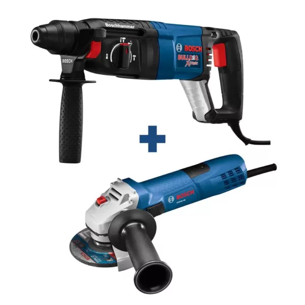 Bosch Bulldog Xtreme 8 Amp 1 in. Corded Variable Speed SDS-Plus Concrete Rotary Hammer Drill with Free 4-1/2 in. Angle Grinder