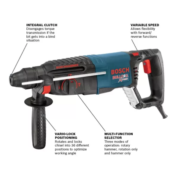 Bosch Bulldog Xtreme 8 Amp 1 in. Corded Variable Speed SDS-Plus Concrete Rotary Hammer Drill with Free 4-1/2 in. Angle Grinder