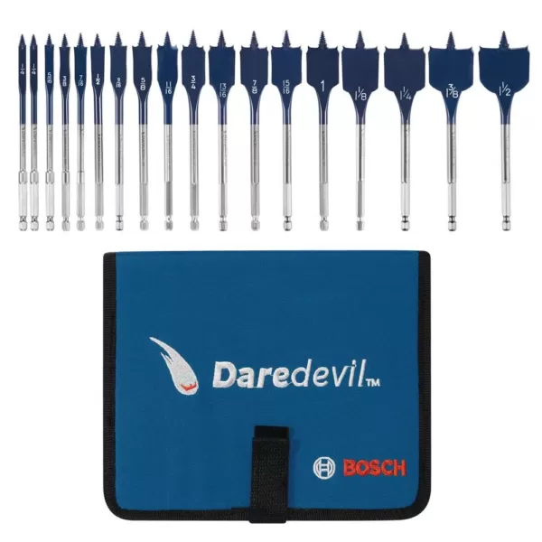 Bosch Daredevil High Speed Steel Spade Bit Set with Pouch (18-Piece)