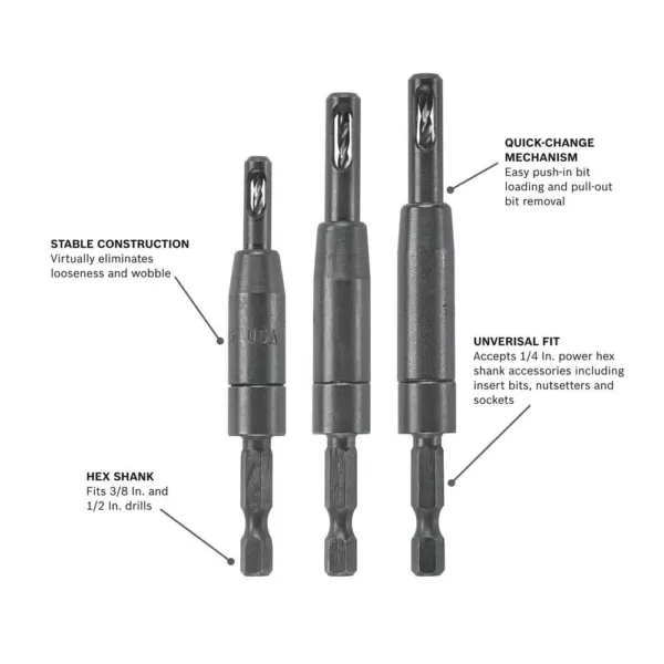 Bosch 1/4 in. Steel Clic-Change Self-Centering Drill Bit Set (3-Piece)