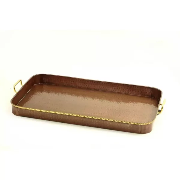 Old Dutch 24 in. x 15.25 in. x 2 in. Oblong Antique Copper Tray with Cast Brass Handles