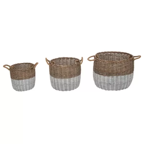 Glitzhome Natural/White Round Wicker Baskets (Set of 3)