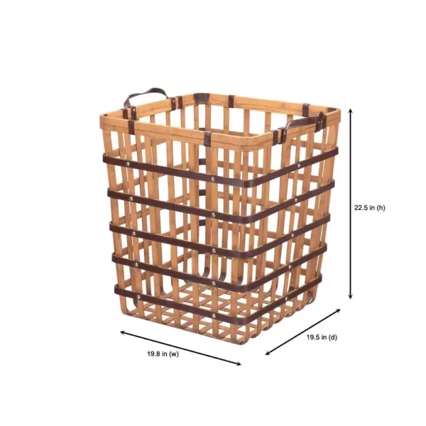 Home Decorators Collection Square Natural Bamboo and Leather Decorative Basket with Leather Handles