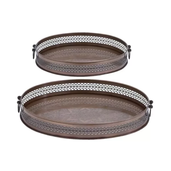 LITTON LANE New Traditional Metallic Latticed Iron Trays (Set of 2)