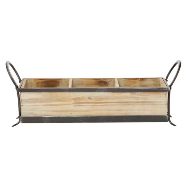 LITTON LANE Rustic 3-Compartment Brown Decorative Tray