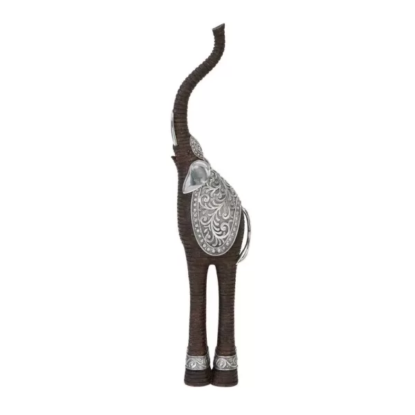 LITTON LANE 38 in. Elephant Decorative Sculpture with Raised Trunk in Brown and Silver