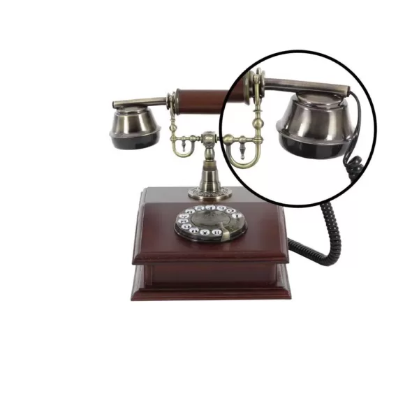 LITTON LANE Maroon, Brass and Black MDF Wood and Metal Vintage Rectangular Telephone Decor