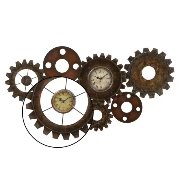 LITTON LANE 17 in. x 34 in. Rustic Industrial Gears Wall Clock in Distressed Iron