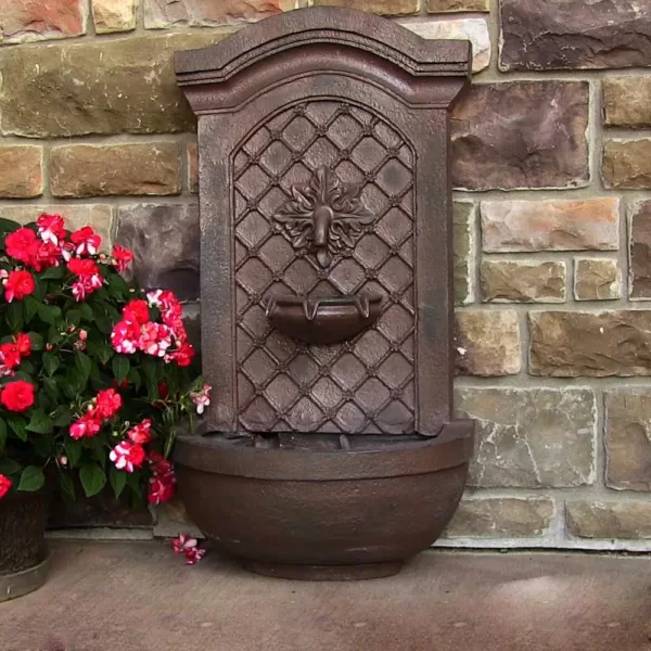 Sunnydaze Decor Rosette Leaf Iron Electric Powered Outdoor Wall Fountain