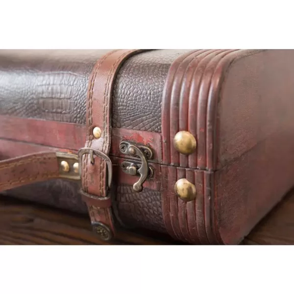 Vintiquewise Decorative Wooden Leather Suitcase