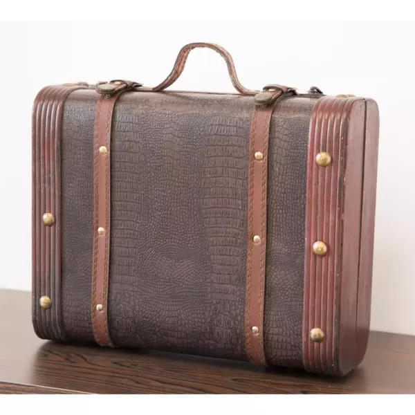 Vintiquewise Decorative Wooden Leather Suitcase