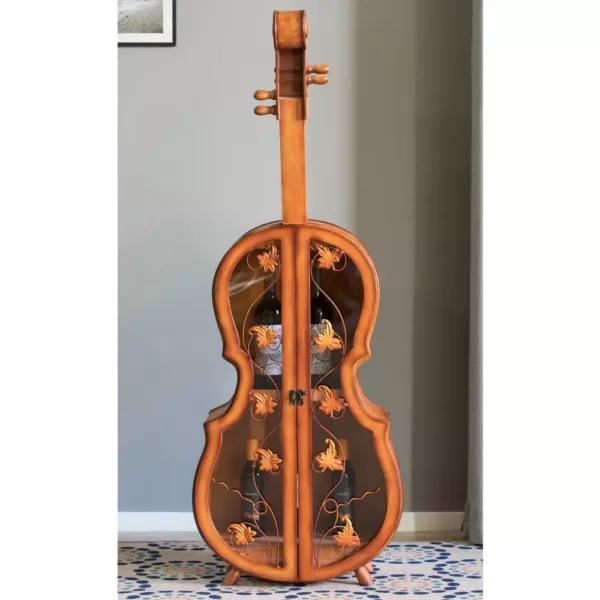 Vintiquewise Brown 4.5 Feet Tall Violin Shaped Cabinet With 2-Shelf and Acrylic Clear Double Door