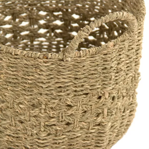 Zentique Round Handmade Woven Wicker Seagrass Over Small Basket with Handles