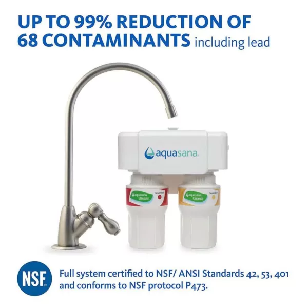 Aquasana 2-Stage Under Counter Water Filtration System with Brushed Nickel Finish Faucet