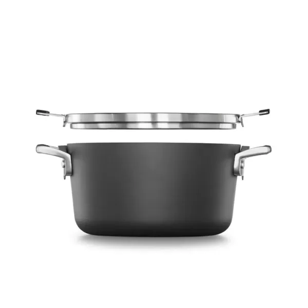 Calphalon Select Space Saving 6 qt. Hard-Anodized Aluminum Nonstick Stock Pot in Black with Glass Lid