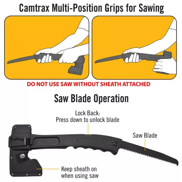 Camillus Camtrax 12 in. Glass Filled Nylon Handle 3-in-1 Hatchet, Folding Saw and Hammer with Molded Sheath