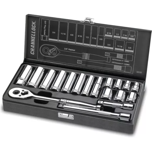 Channellock 3/8 in. Drive SAE Standard Socket Set (18-Piece)