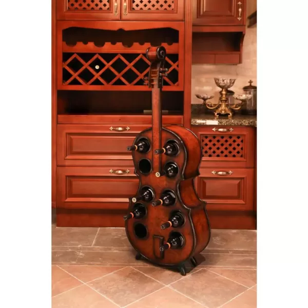 Vintiquewise 10-Bottle Cherry Brown Wooden Violin Shaped Wine Rack with Decorative Wine Holder