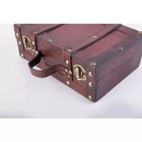 Vintiquewise Antique Style Small Wooden Suitcase with Leather Straps and Handle