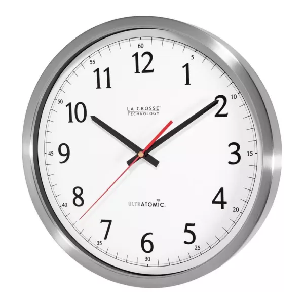 La Crosse Technology UltrAtomic 14 in. Round Atomic Analog Wall Clock in Silver