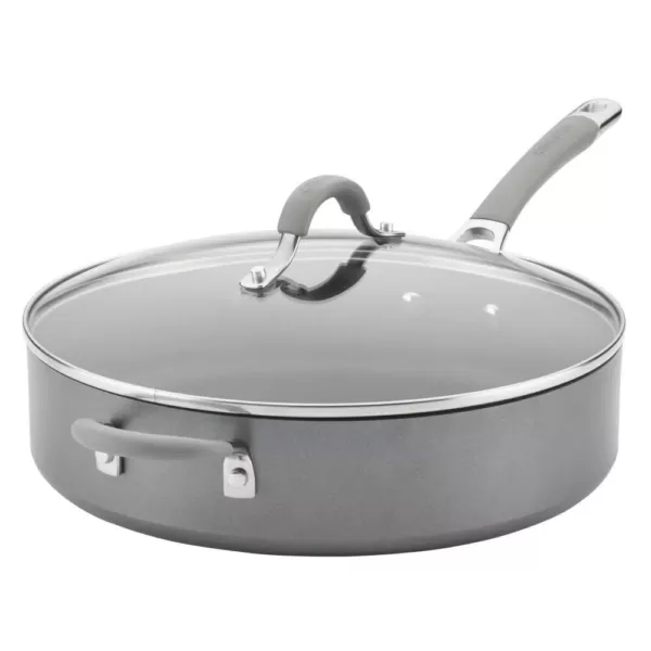 Circulon Elementum 5 qt. Hard-Anodized Aluminum Nonstick Saute Pan in Oyster Gray with Glass Lid