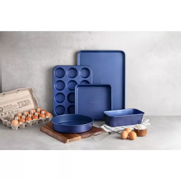 GRANITESTONE Classic Blue Pro 0.8MM Gauge Titanium and Diamond Infused Non-Stick 5 Piece Bakeware Set