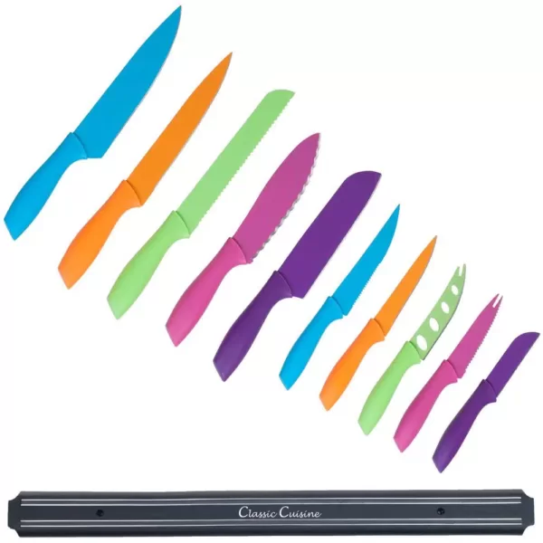 Classic Cuisine 10-Piece Colorful Stainless Steel Culinary Knife Set with Magnetic Bar