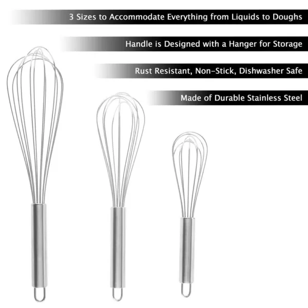 Classic Cuisine Stainless Steel Wire Whisk (Set of 3)