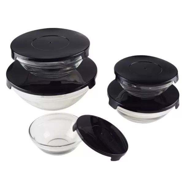 Chef Buddy 10-Piece Glass Bowl Set with Black Lids