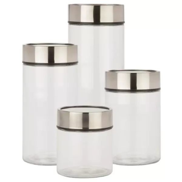 Honey-Can-Do 4-Piece 1350 ml, 1850 ml, 2350 ml and 3000 ml Glass Date Dial Jar Set with Lids