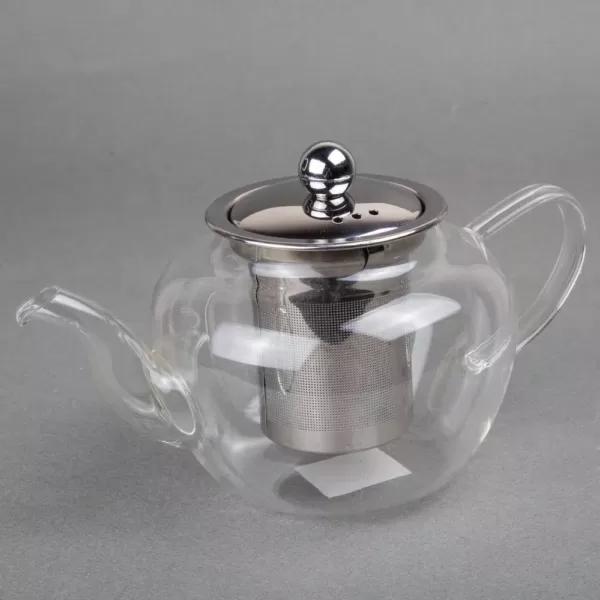 Creative Home 600 ml, 20 oz. (2.7 cup) Clear Glass Tea Pot with Stainless Steel Removable Lid and Infuser Basket