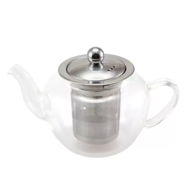 Creative Home 600 ml, 20 oz. (2.7 cup) Clear Glass Tea Pot with Stainless Steel Removable Lid and Infuser Basket