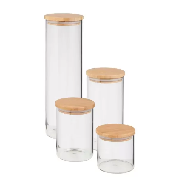 Honey-Can-Do 4-Piece 450ml, 700ml, 1000ml and 1650ml Glass Jar Storage Set with Bamboo with Lids