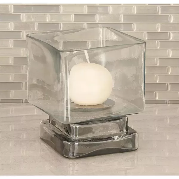 LITTON LANE 6 in. Cube-Shaped Frosted Glass Hurricane Candle Holders (Set of 2)