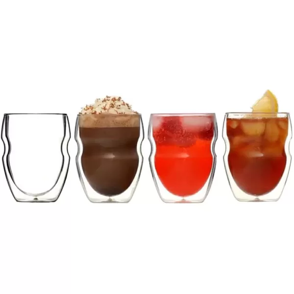 Ozeri Serafino Double Wall 8 oz. Beverage & Coffee Glasses - Set of 4 Insulated Drinking Glasses