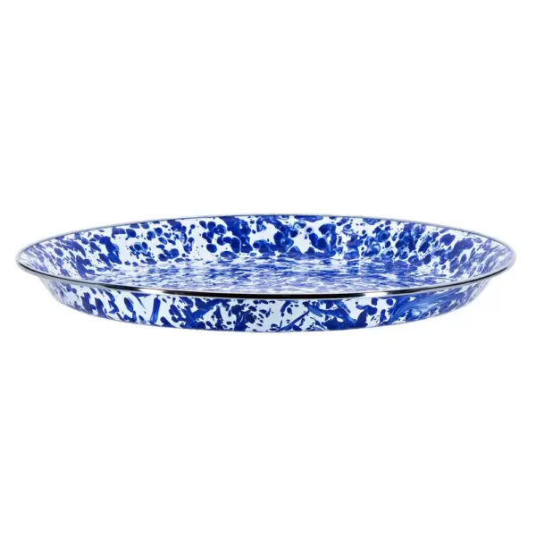 Golden Rabbit 20 in. Cobalt Swirl Enamelware Round Serving Tray