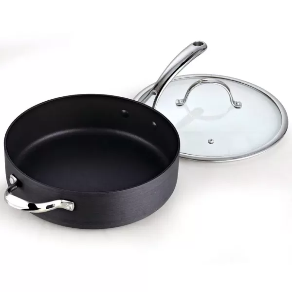 Cooks Standard 5 qt. Hard-Anodized Aluminum Nonstick Deep Saute Pan in Black with Glass Lid