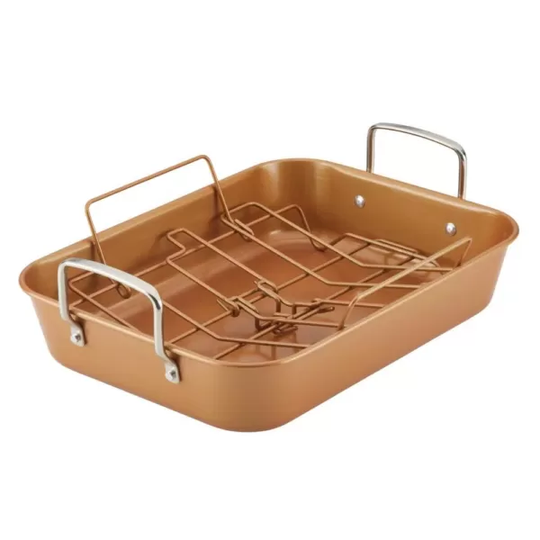 Ayesha Curry Ayesha Bakeware Nonstick Roaster with Convertible Rack, 11-Inch x 15-Inch, Copper