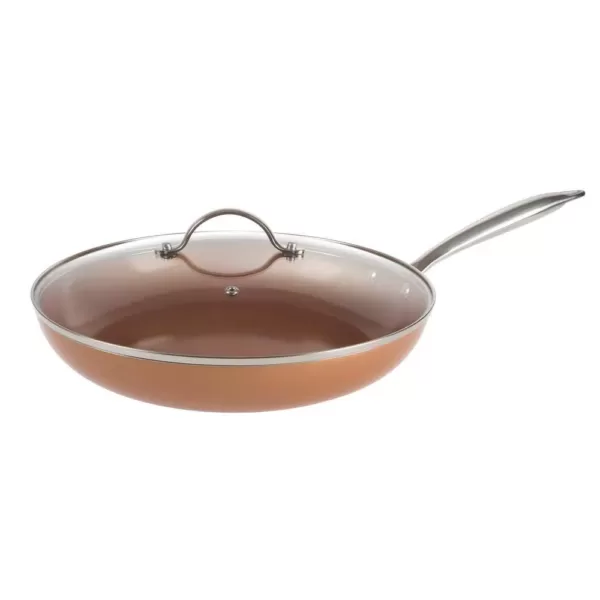 Classic Cuisine Allumi-Shield 12 in. Aluminum Ceramic Nonstick Grill Pan in Copper with Glass Lid