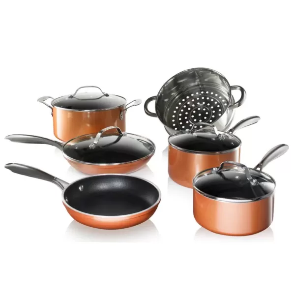 Gotham Steel 10-Piece Cast Textured Aluminum Ceramic Nonstick Cookware Set in Copper