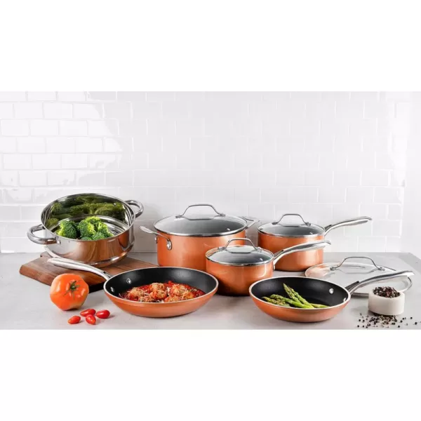 Gotham Steel 15- Piece Aluminum Non-Stick Copper Cast Textured Surface Cookware Set