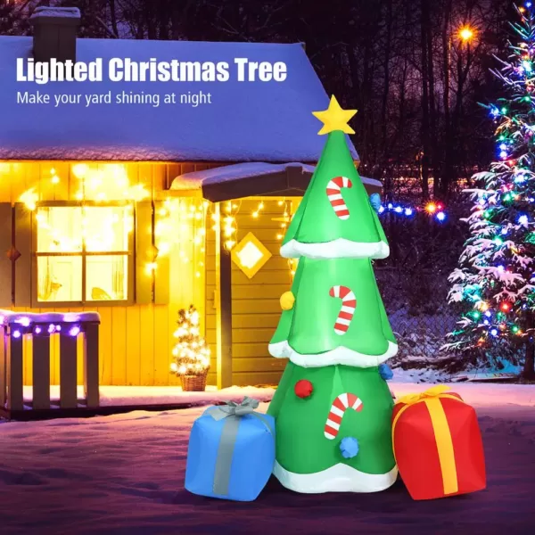 Costway 6 ft. Pre-lit LED Lights Christmas Tree with Gift Boxes Blow Up Christmas Inflatable with Zipper