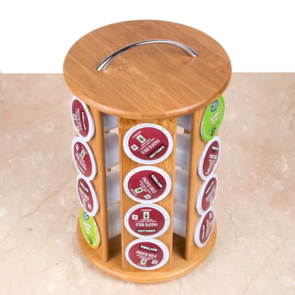 Creative Home Natural Bamboo Single Serve Revolving Carousel Coffee Pod Holder Organizer